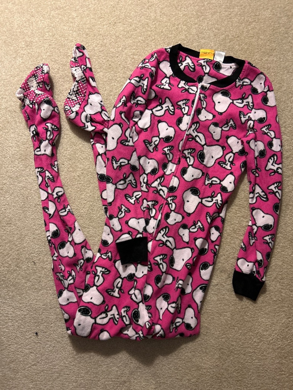 Snoopy pink footy pajamas onesie for adults